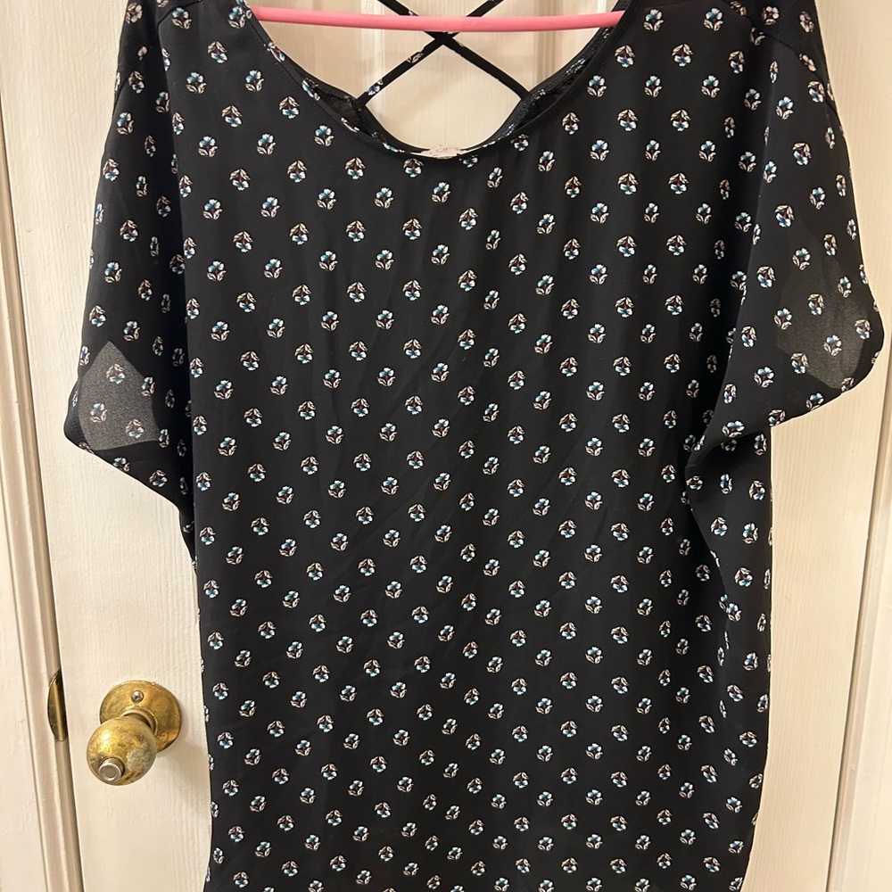 LOFT Black Blouse with White Floral Print - Picture 1 of 3